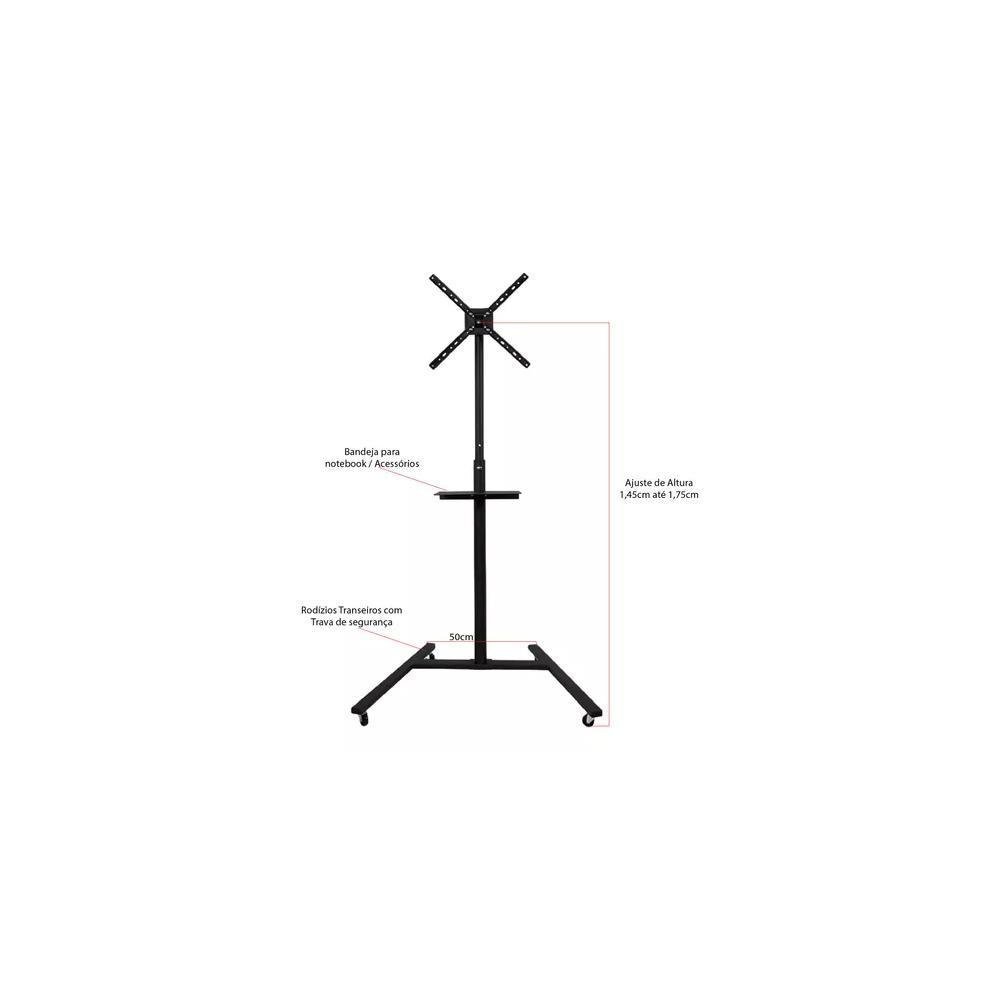 Suporte Tv Pedestal Com Ajuste De Altura E Bandeja Para Acessorios / Notebook 19 A 56 Com Rodizio..