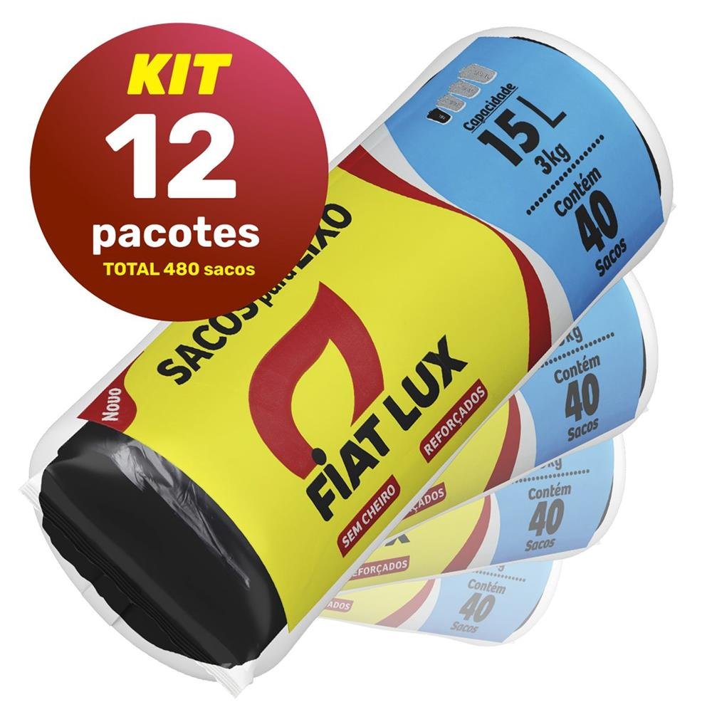 Saco Para Lixo Preto Fiat Lux 15 Litros 12 Unidades