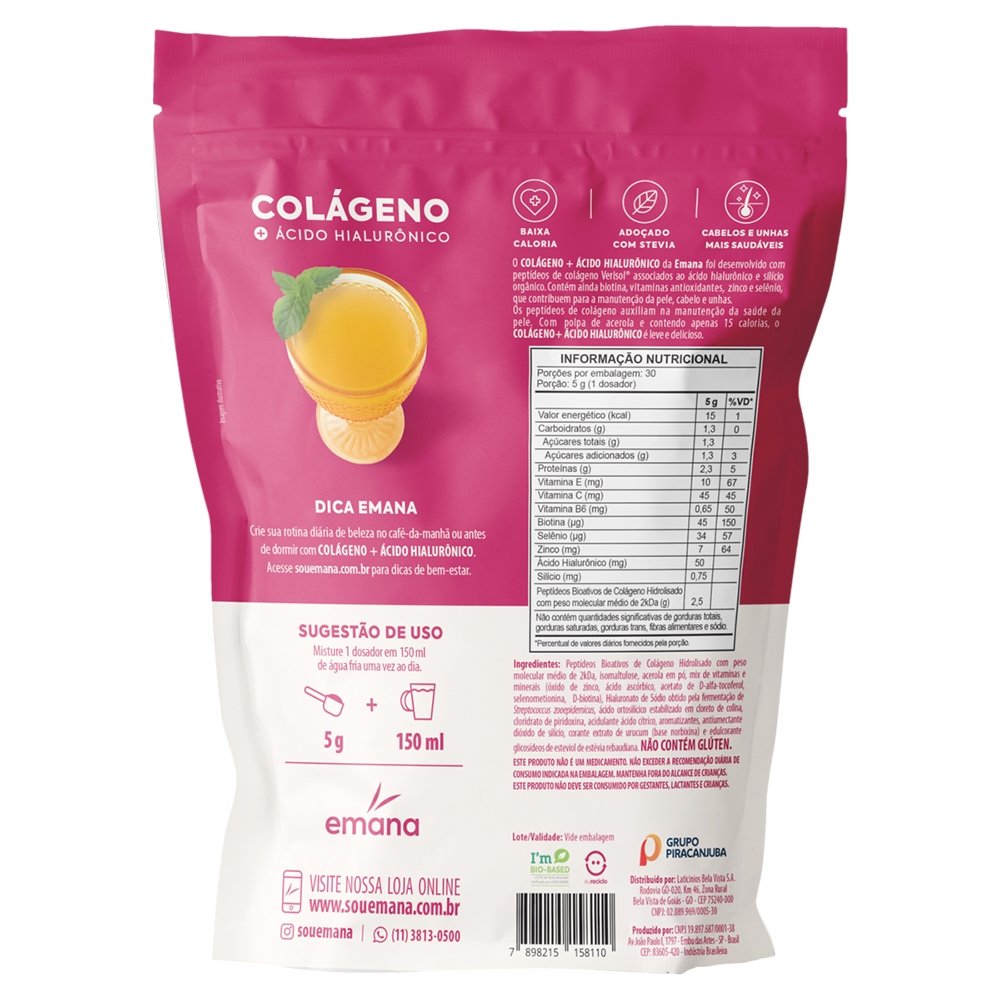 Colágeno + Ácido Hialurônico Laranja/Acerola Emana 150G