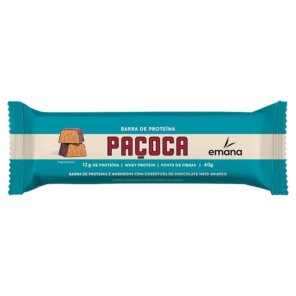 Barra de Proteína Emana Paçoca com Cobertura de Chocolate 40g - Embalagem com 12 Unidades