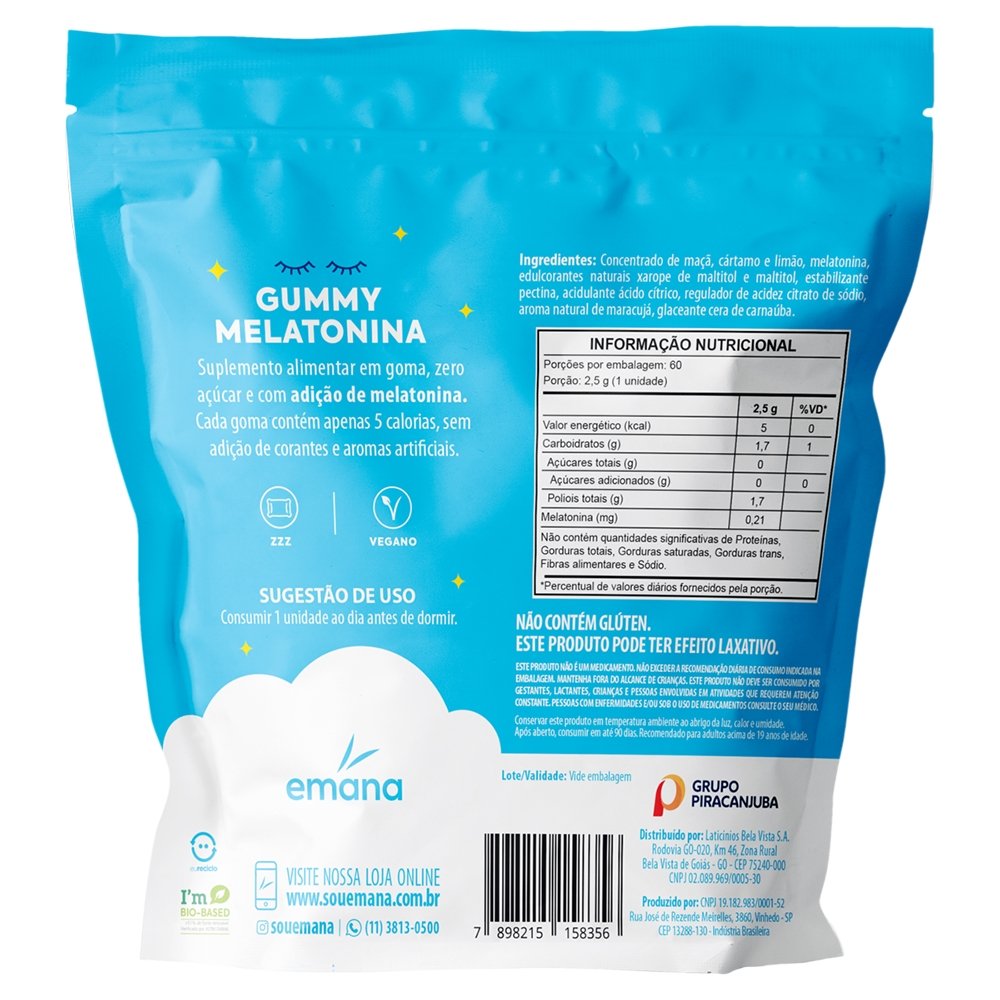 Gummy de Melatonina Emana Suplemento Alimentar Maracujá 150g