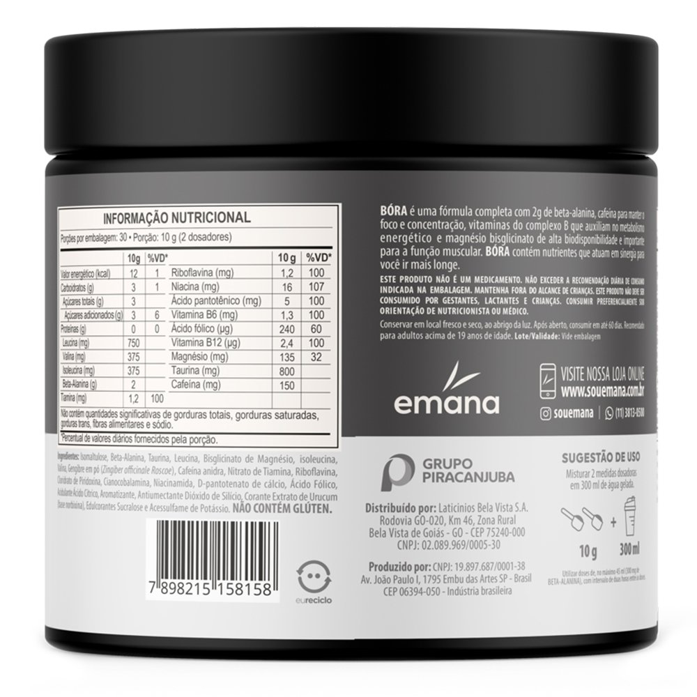 Pré Treino Bora Emana Suplemento Alimentar Gengibre 300g