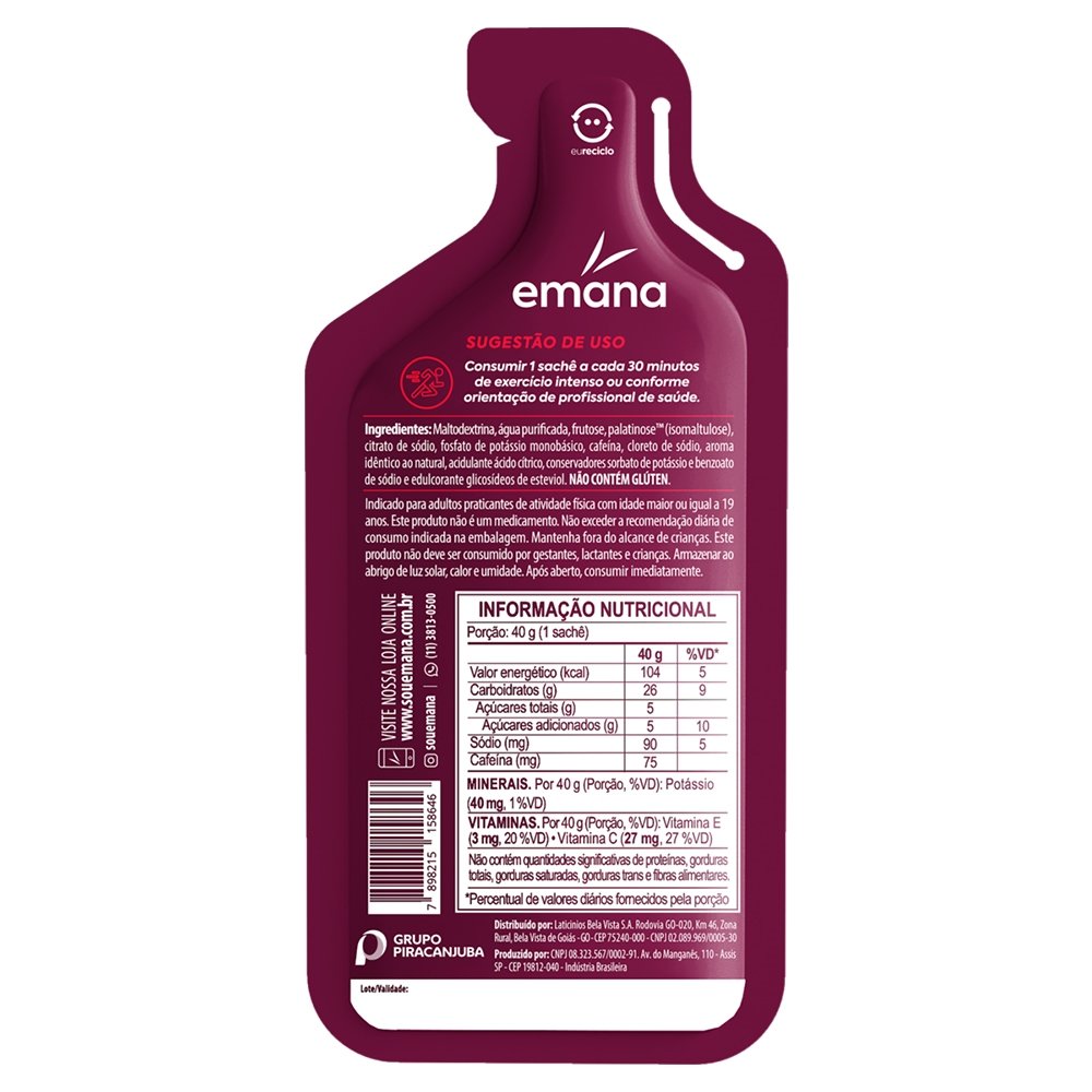 Suplemento Alimentar Emana Gel Energético +KM Açaí Guaraná 40g - Embalagem com 10 Un.