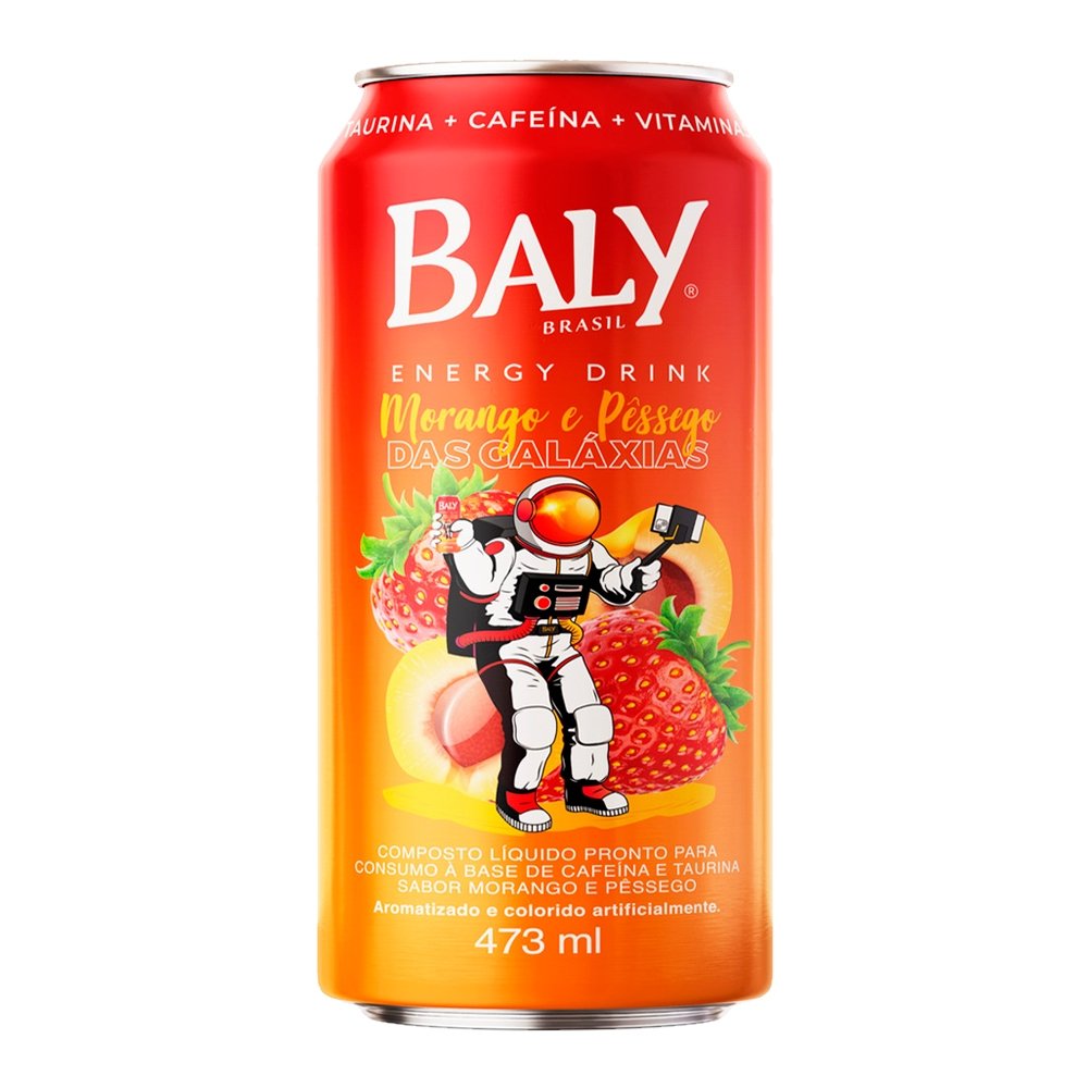 Energético Baly Morango e Pêssego 473ml - Embalagem com 6 Unidades