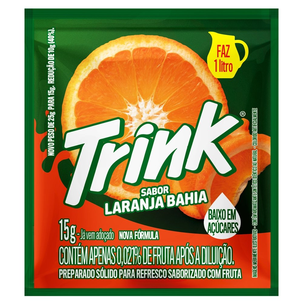 Refresco em Pó Trink Laranja Bahia 15g - Embalagem com 15 Unidades