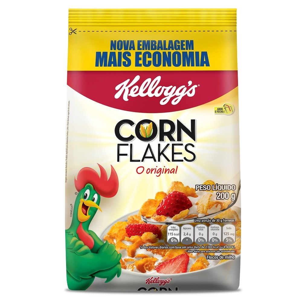 Cereal Kellogg's Corn Flakes Sachê 200g - Embalagem com 12 Unidades