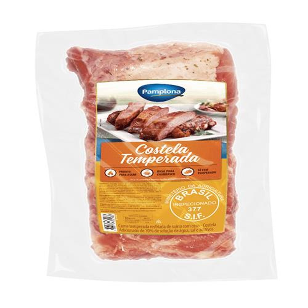 Costela Suina Temperada Resfriada 700g a 1,2kg Pamplona - Embalagem com 8 até 14 und. - Peso 10kg