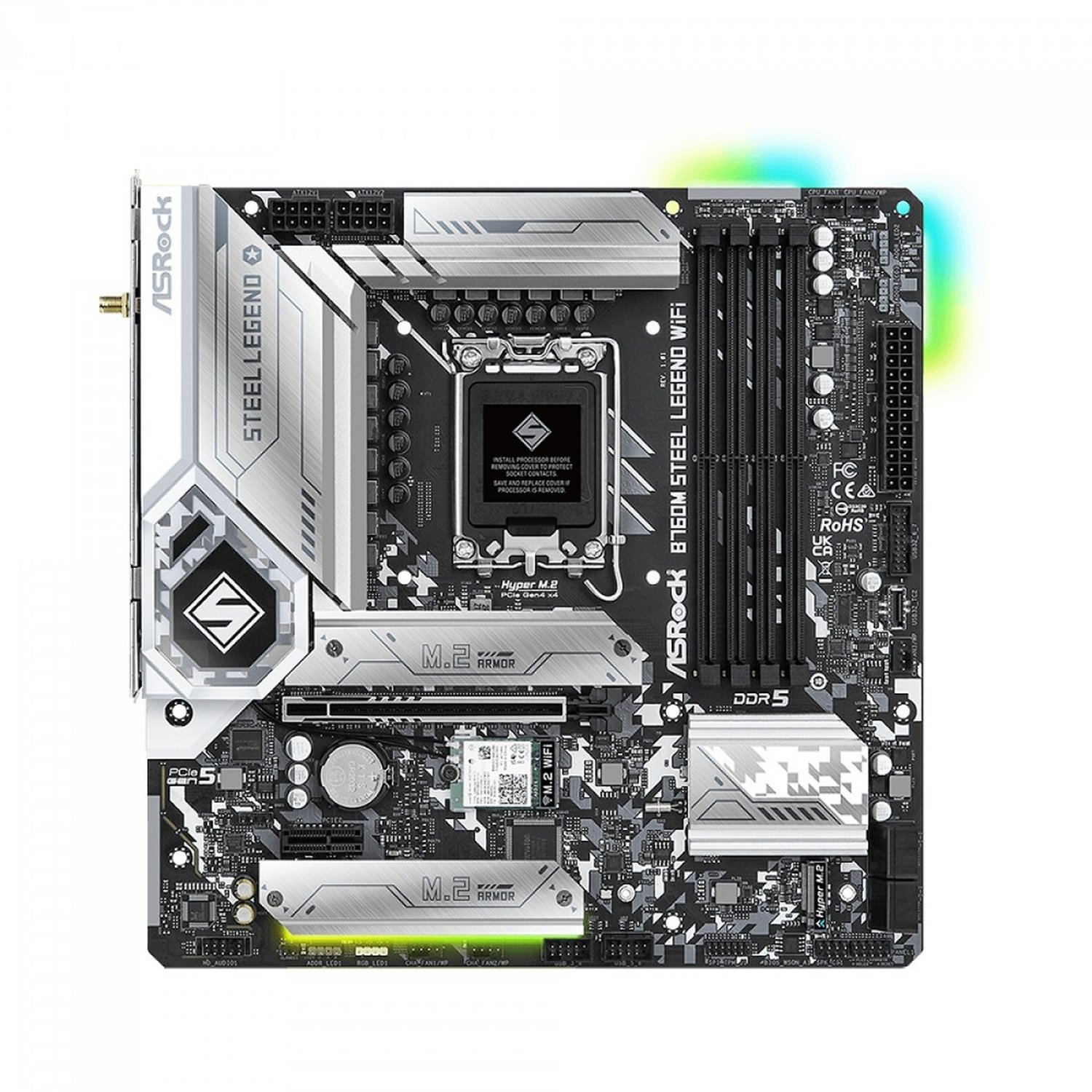 Placa Mãe Asrock B760m Steel Legend Wifi, Chipset B760, Intel Lga 1700, Matx, Ddr5