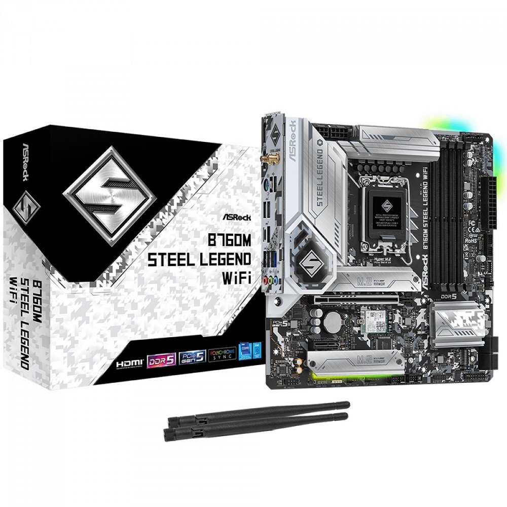 Placa Mãe ASRock B760M Steel Legend WiFi, Chipset B760, Intel LGA 1700, mATX, DDR5