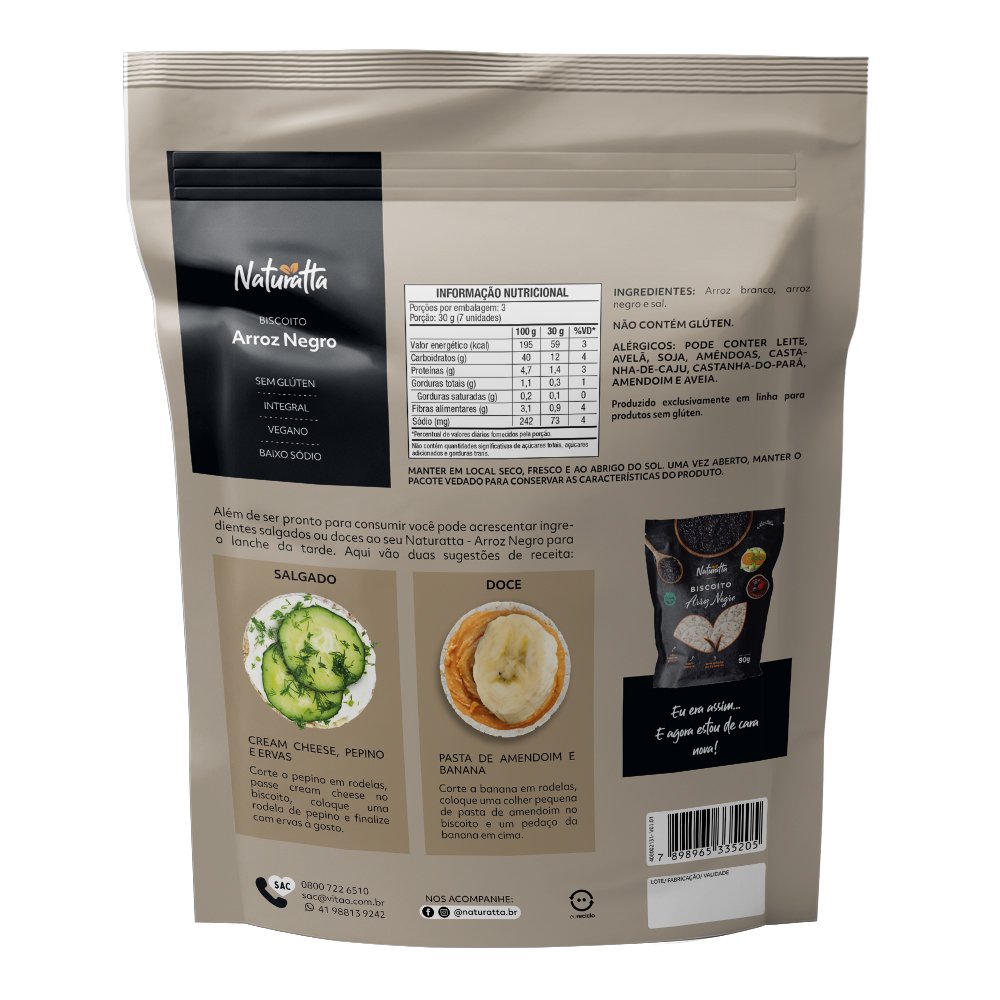 Naturatta Biscoito Arroz Negro 90G Caixa Com 20 Unidades