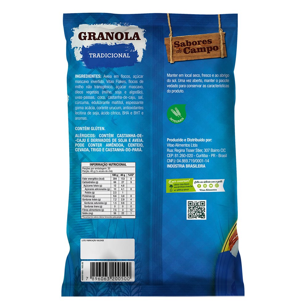 Granola Tradicional Sabores do Campo 800G Caixa Com 06 Unidades