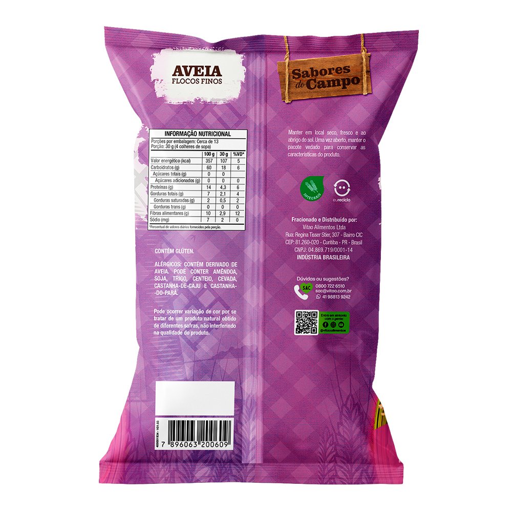 Aveia Flocos Finos Sabores do Campo 400g Caixa Com 12 Unidades