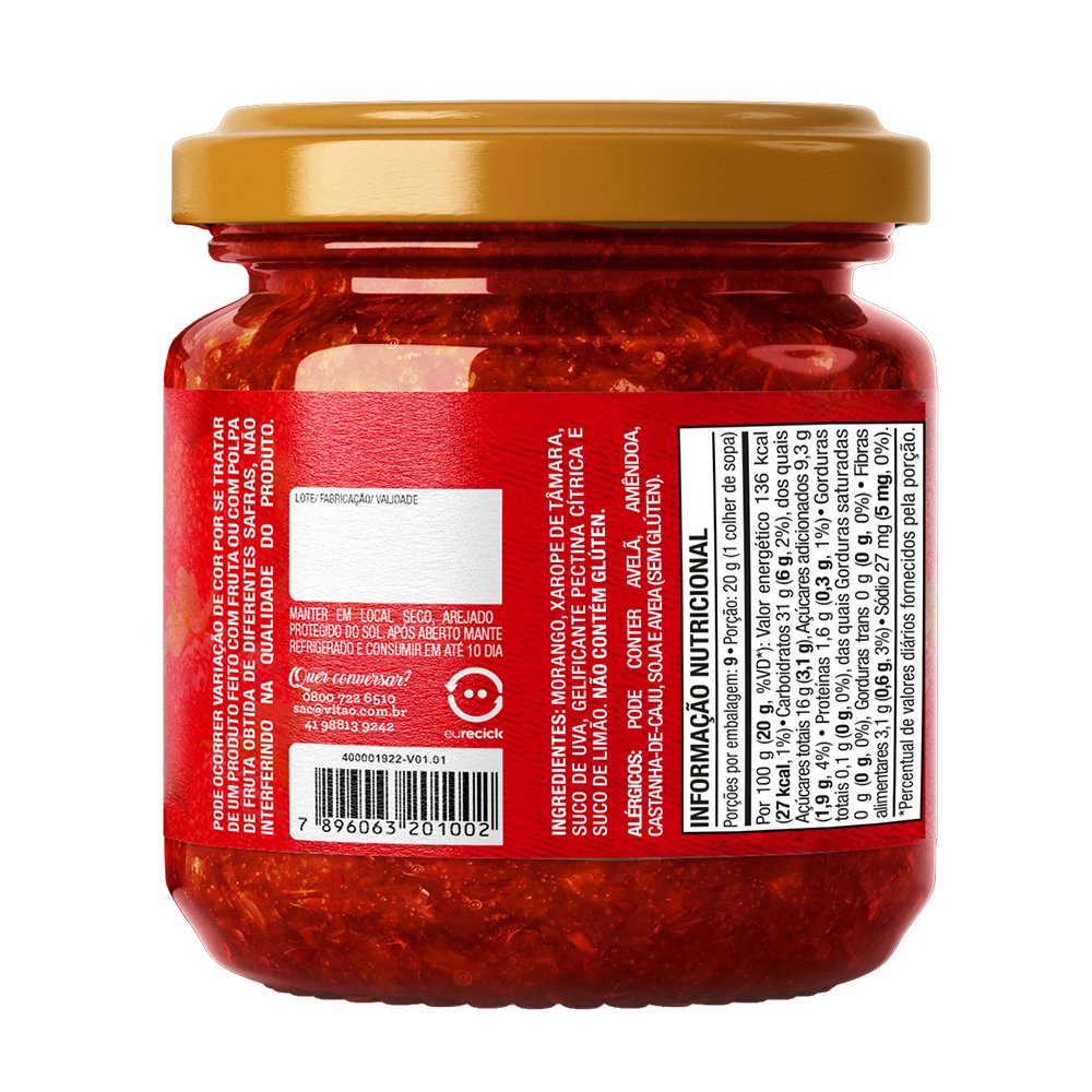 Geleia 100% Morango 180G Caixa Com 08 Unidades