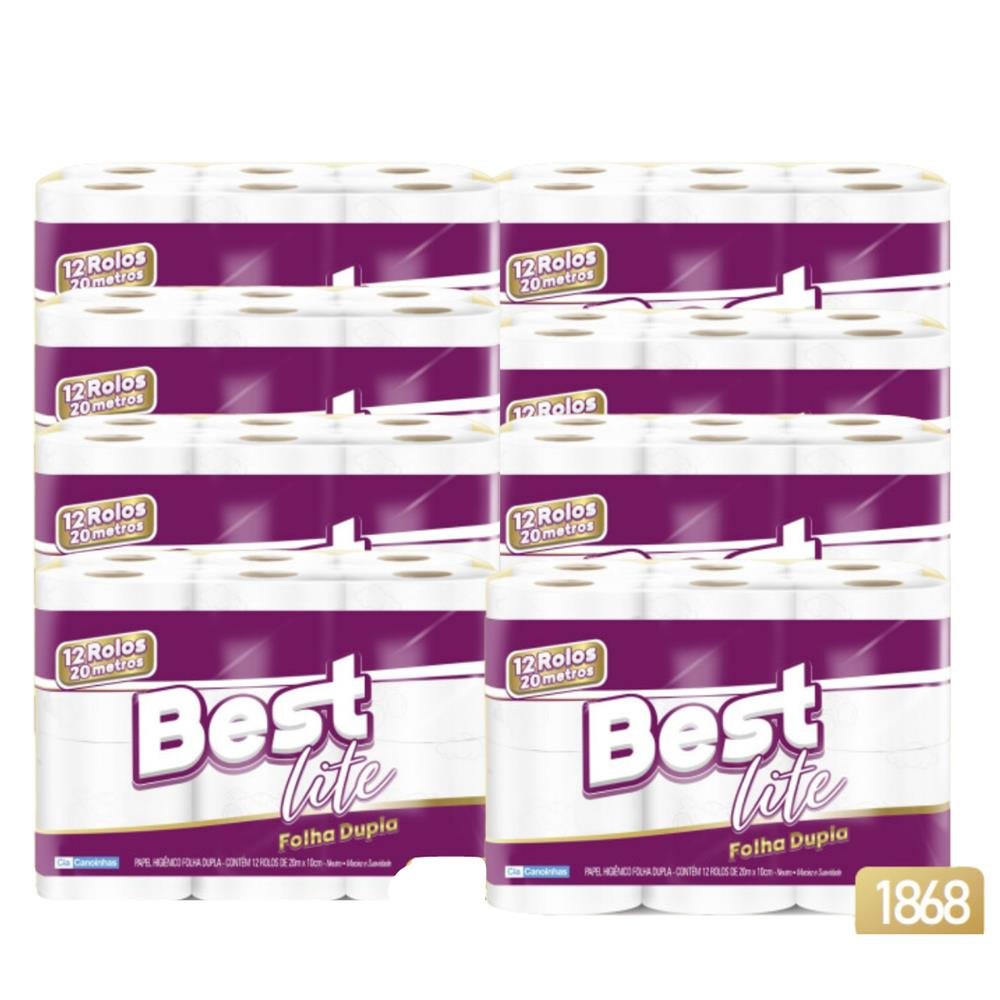 Papel Higiênico Best Lite Folha Dupla 20 Metros - Fardo contém 8 Pacotes com 12 Rolos