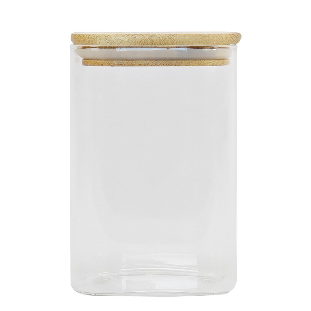 Pote Hermetico Quadrado De Vidro Borossilicato 1100 ML Com Tampa Bamboo Global