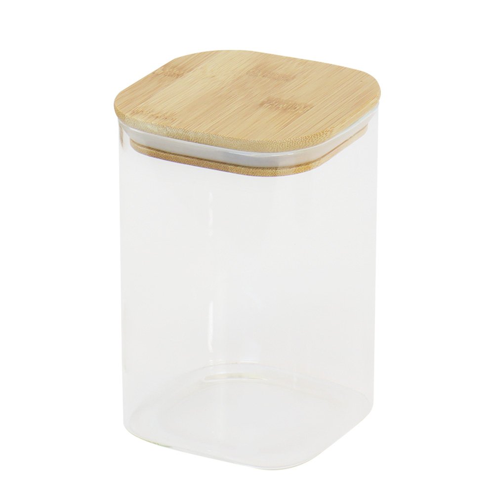 Pote Hermetico Quadrado De Vidro Borossilicato 1100 ML Com Tampa Bamboo Global