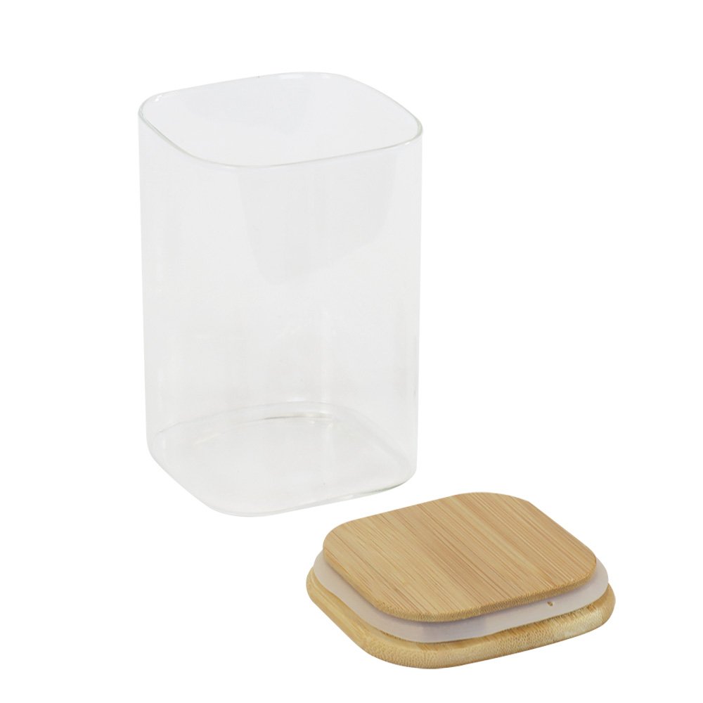 Pote Hermetico Quadrado De Vidro Borossilicato 1100 ML Com Tampa Bamboo Global