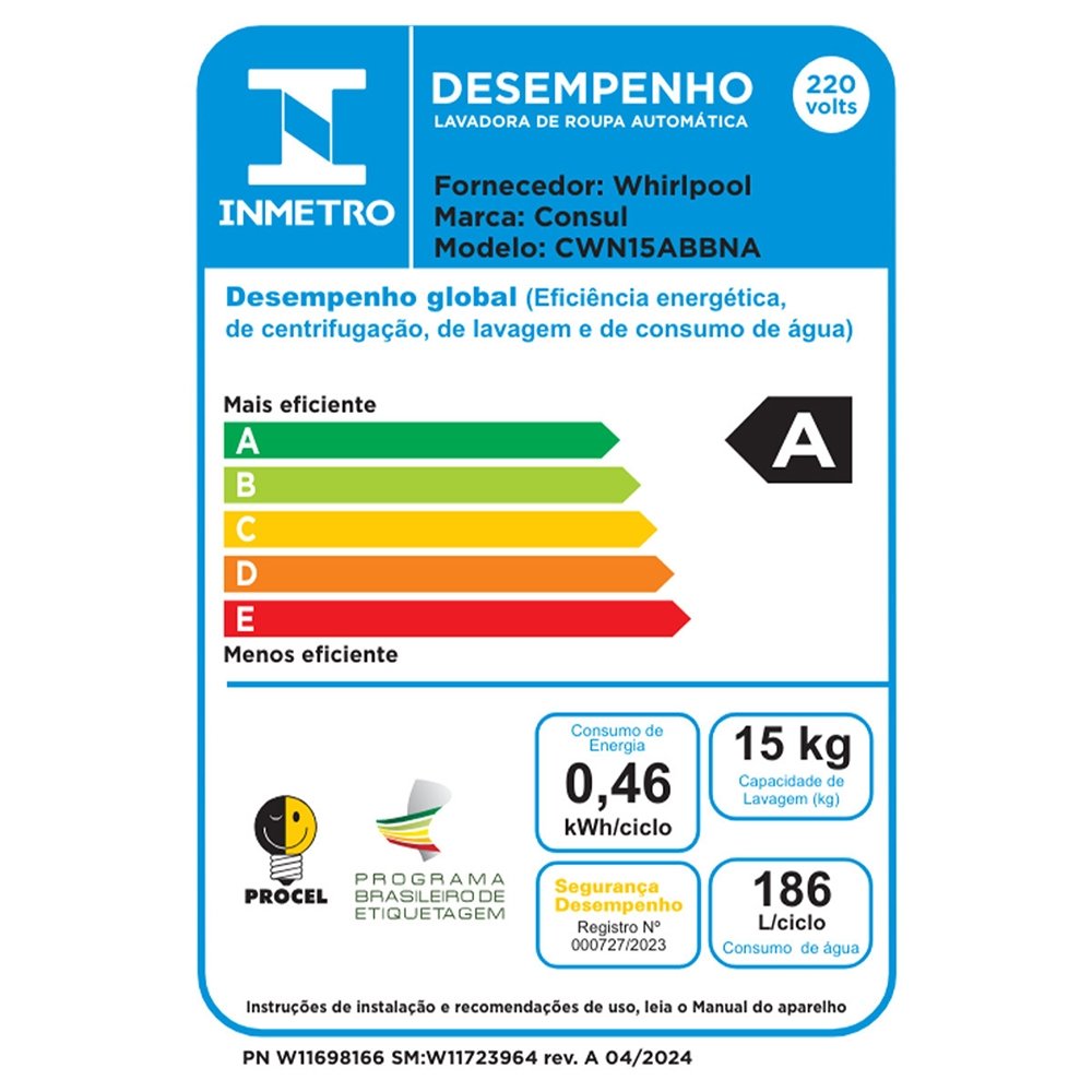 Lavadora Automática Consul 15 Kg CWN15AB - 620W, Branca, 220V