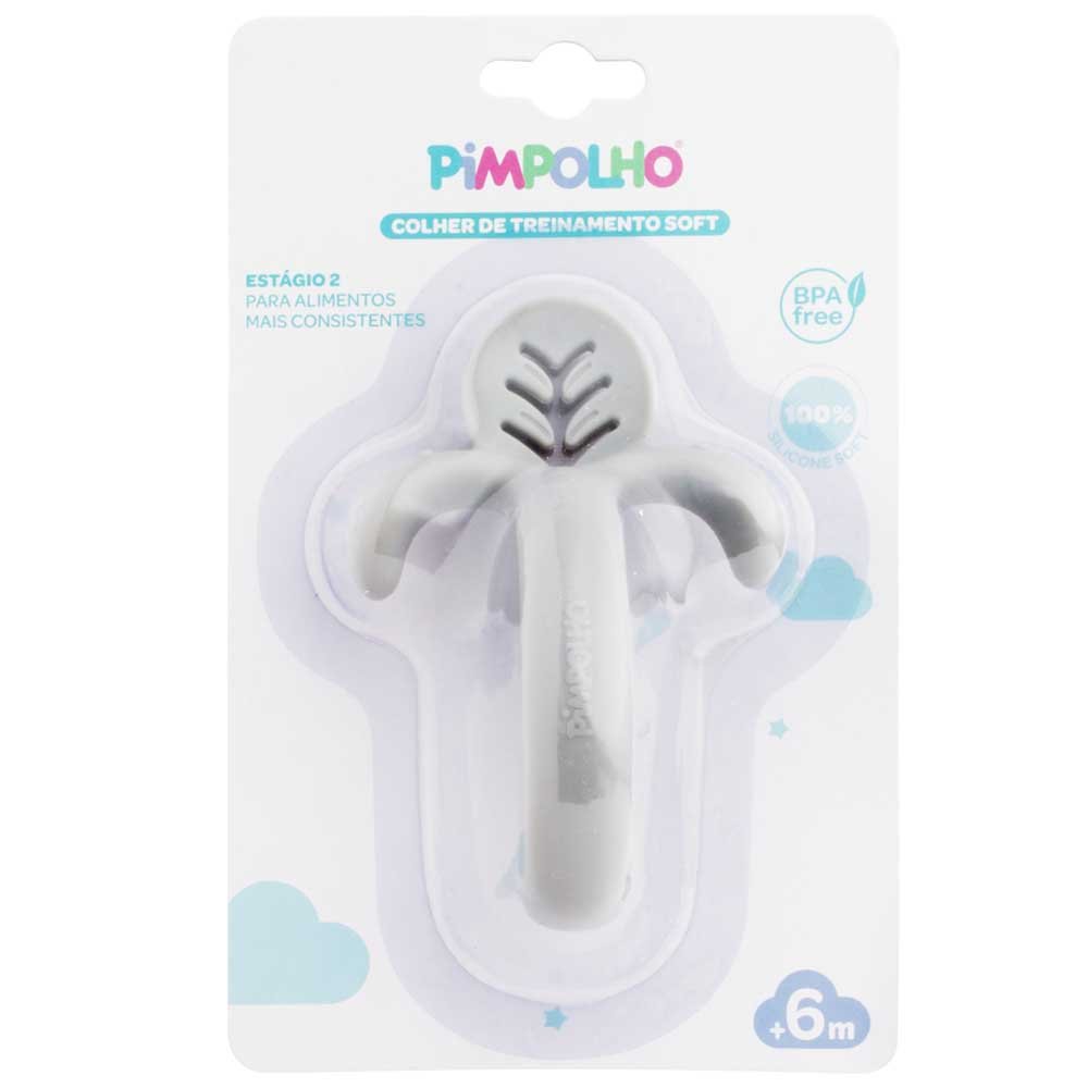 Kit Colher De Treinamento De Silicone Soft Cinza Unissex Pimpolho Com 4 Unidades.