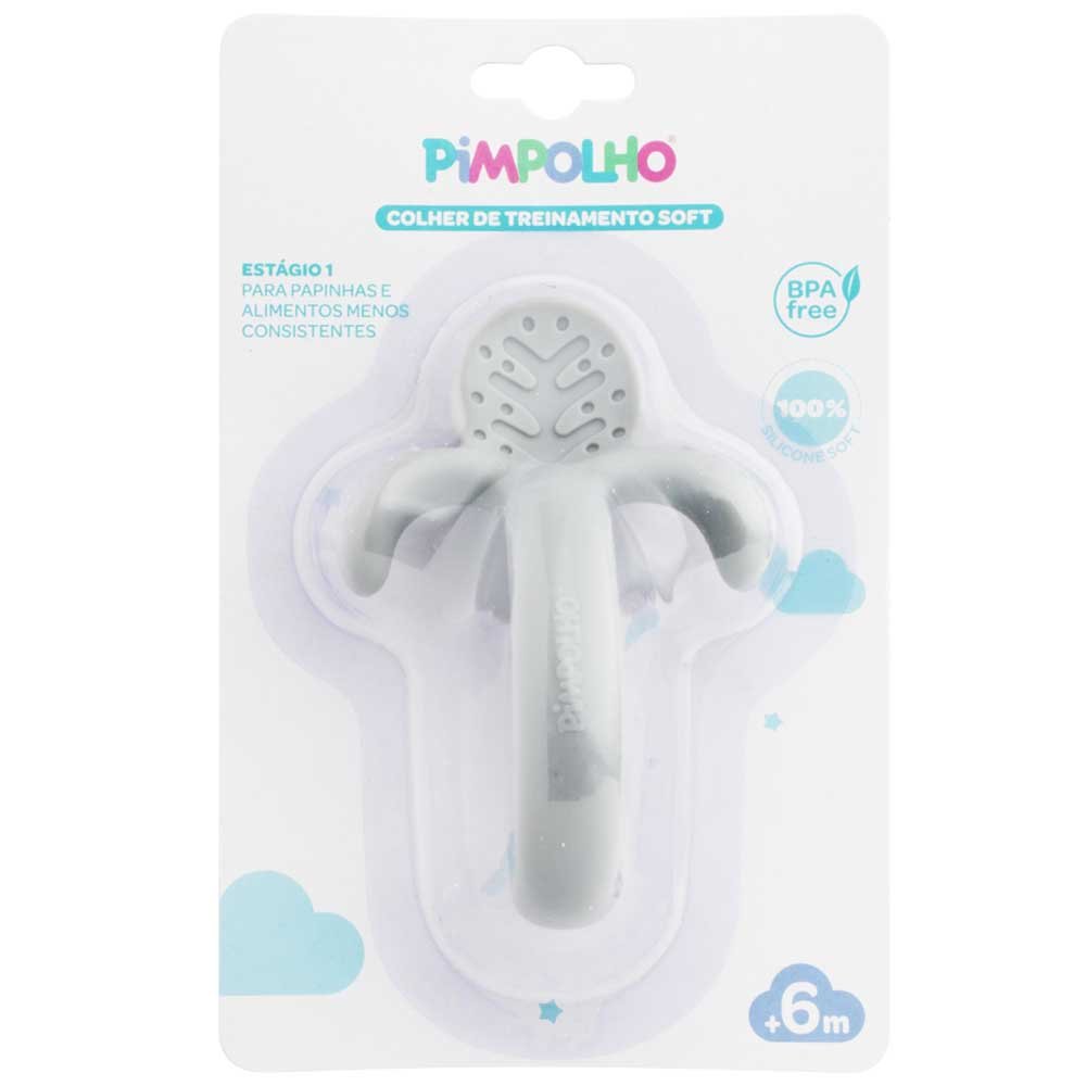 Kit Colher De Treinamento De Silicone Soft Cinza Unissex Pimpolho Com 4 Unidades.