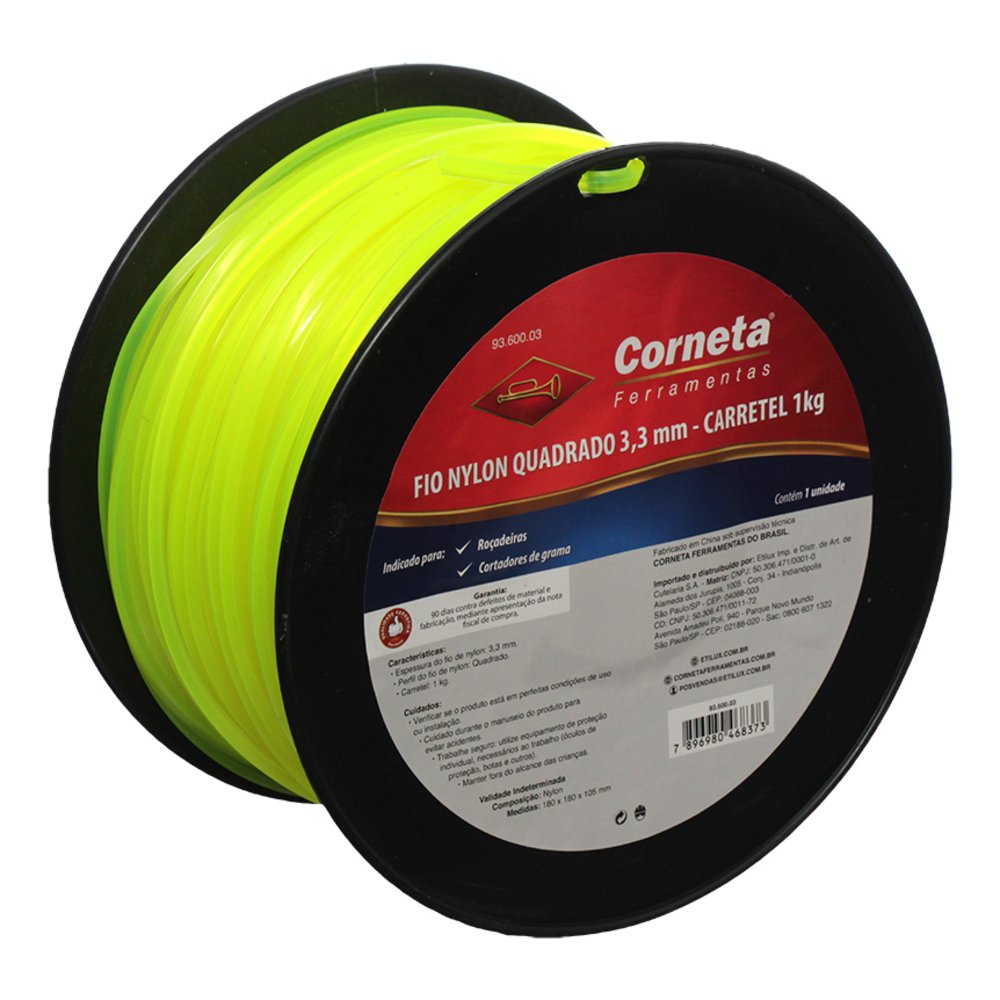 Fio Nylon Quadrado Amarelo 3,3MM 1KG - Corneta