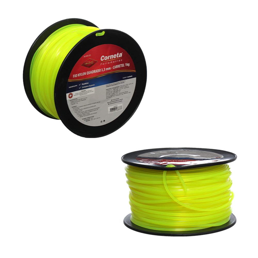 Fio Nylon Quadrado Amarelo 3,3MM 1KG - Corneta