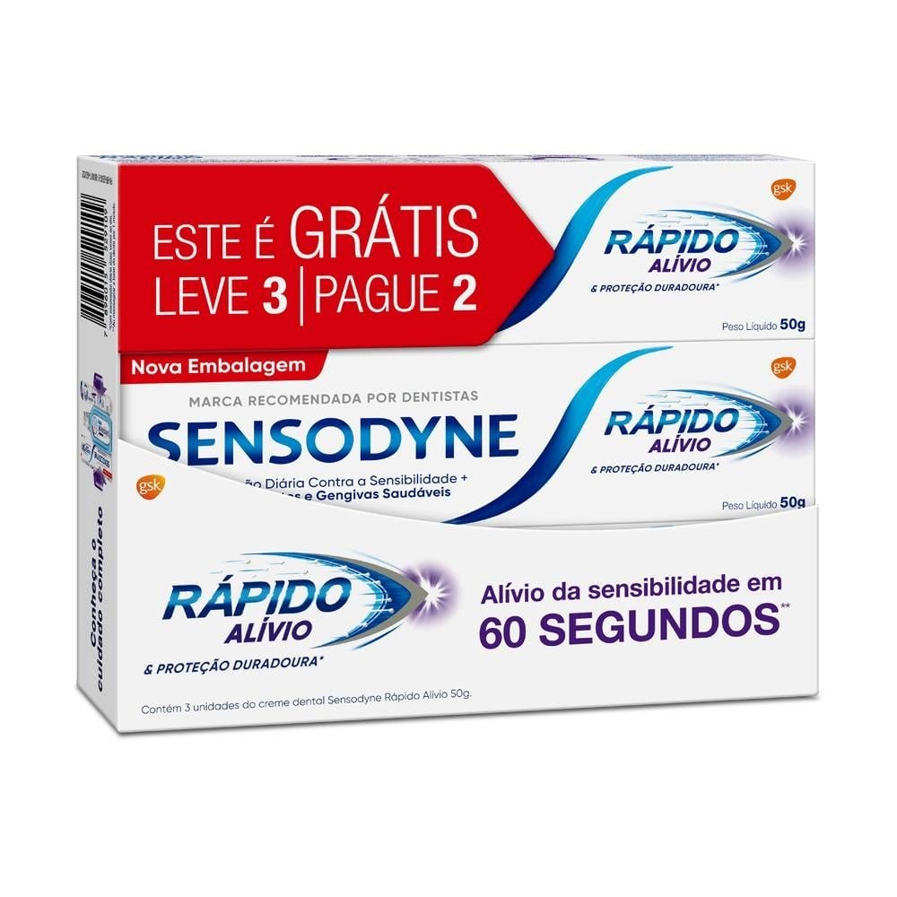 Creme Dental Sensodyne Rápido Alívio 50g Embalagem com 3 Unidades