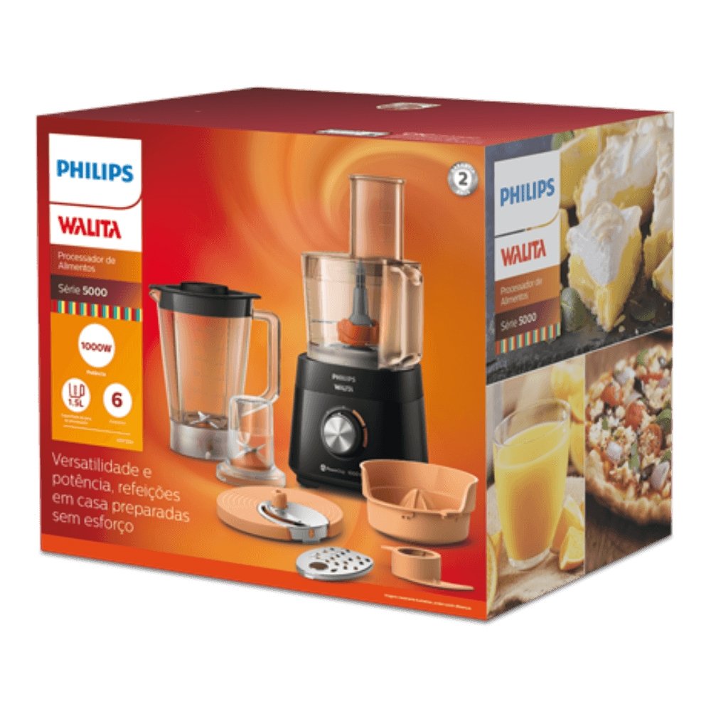Multiprocessador Philips Walita HR7304/90 Powerchop - 2 Velocidades + Pulsar, 1000W, Preto, 220V