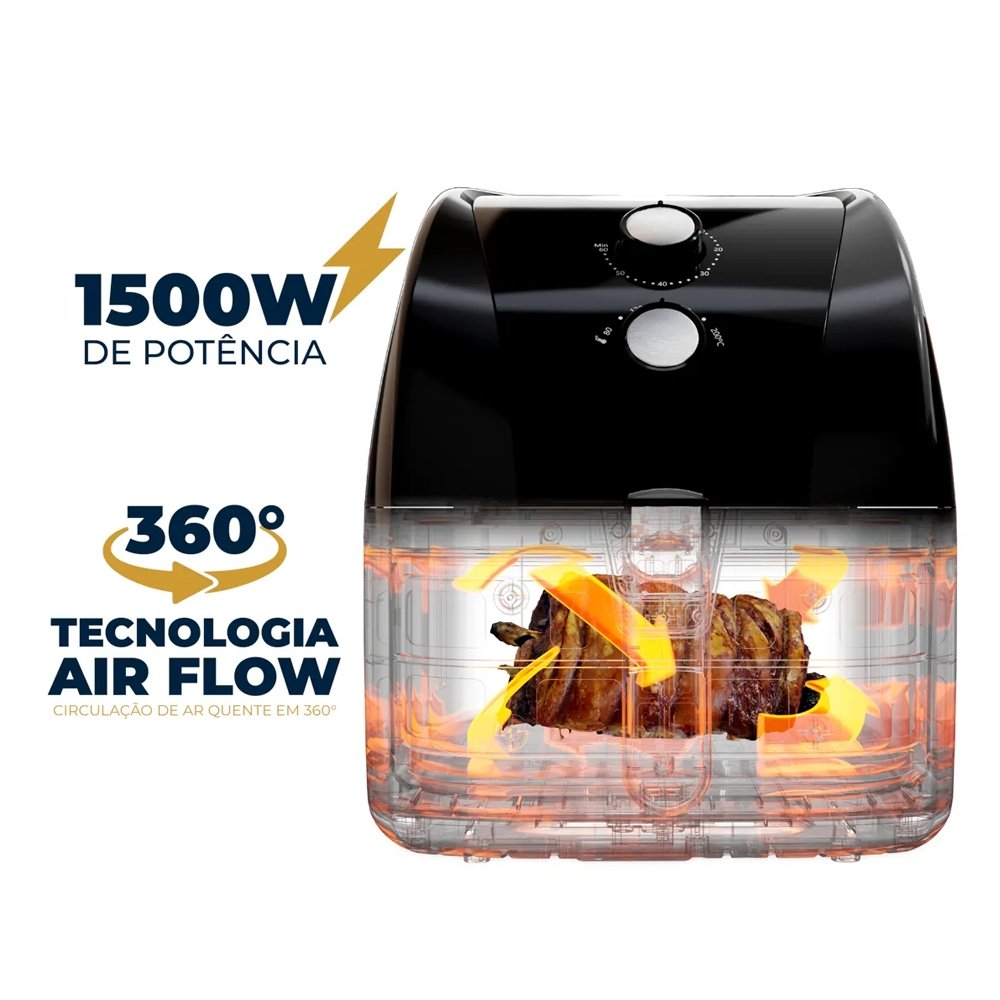Fritadeira Air Fryer Britânia BFR51 - 1500W, Gold, 5,5 Litros, Preto/Inox, 220V