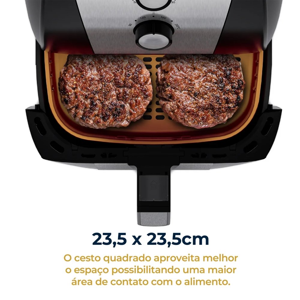 Fritadeira Air Fryer Britânia BFR51 - 1500W, Gold, 5,5 Litros, Preto/Inox, 220V