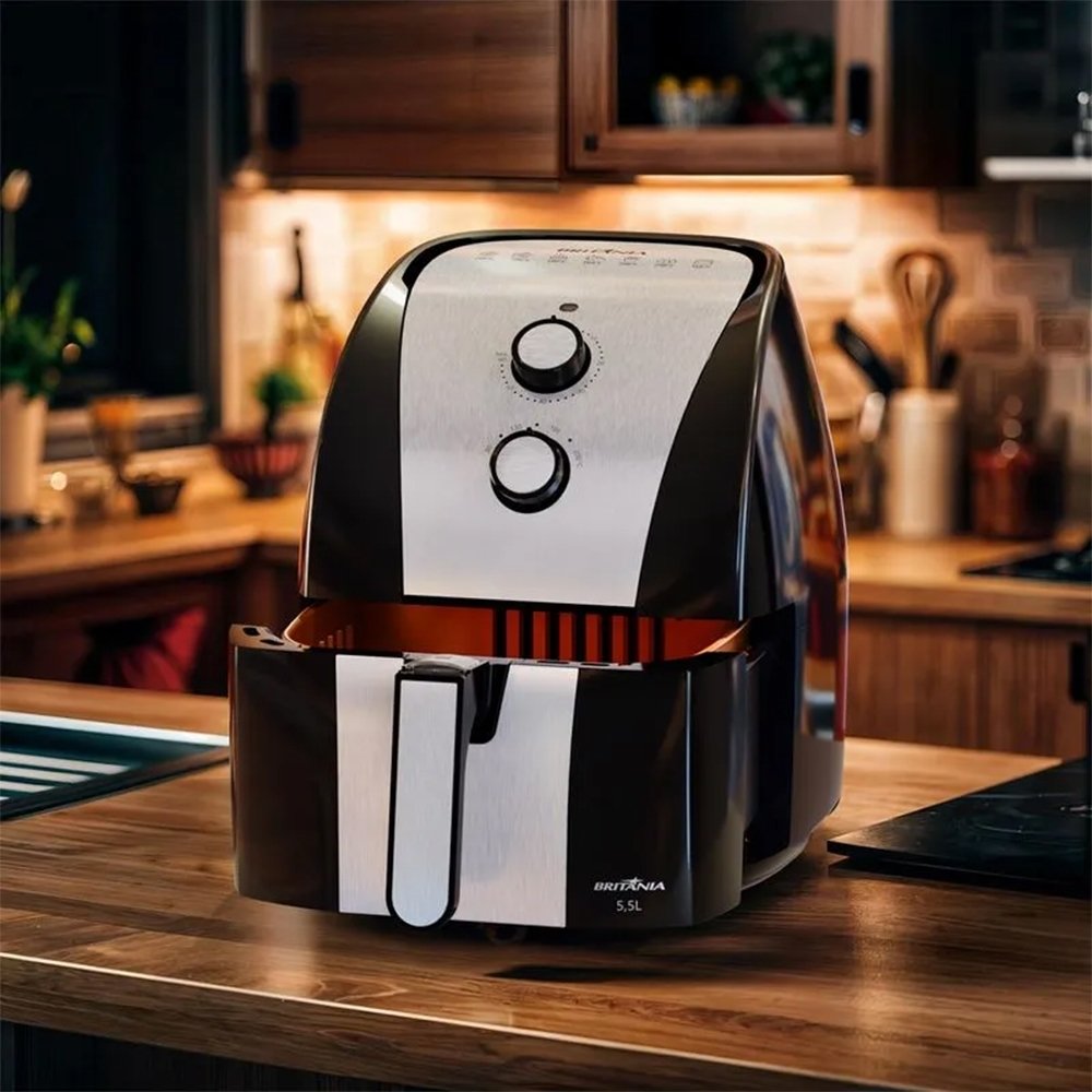 Fritadeira Air Fryer Britânia BFR51 - 1500W, Gold, 5,5 Litros, Preto/Inox, 220V