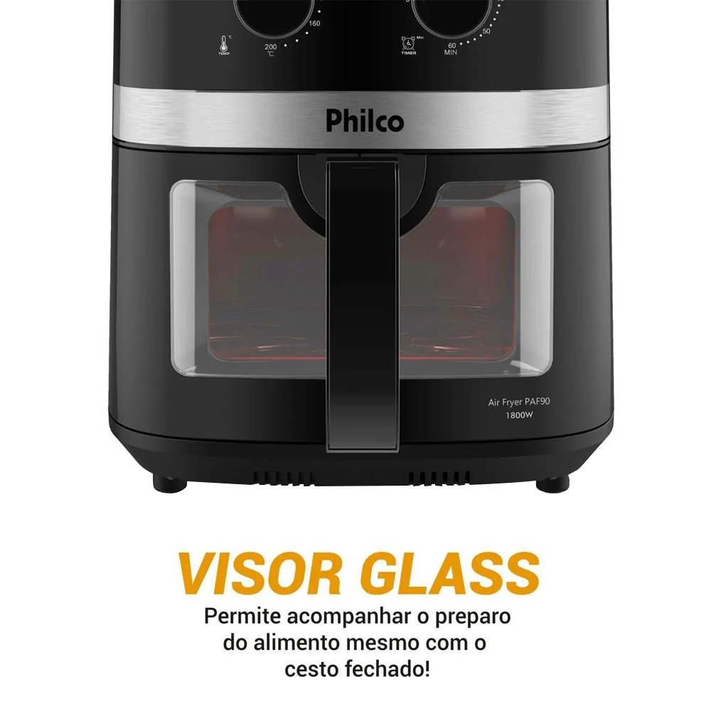 Fritadeira Air Fryer Philco PAF90 - 1800W, 9 Litros, Redstone, Preto, 220V