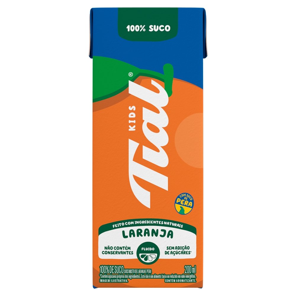 Suco 100% Tial Kids Laranja 200ml - Embalagem com 24 Unidades