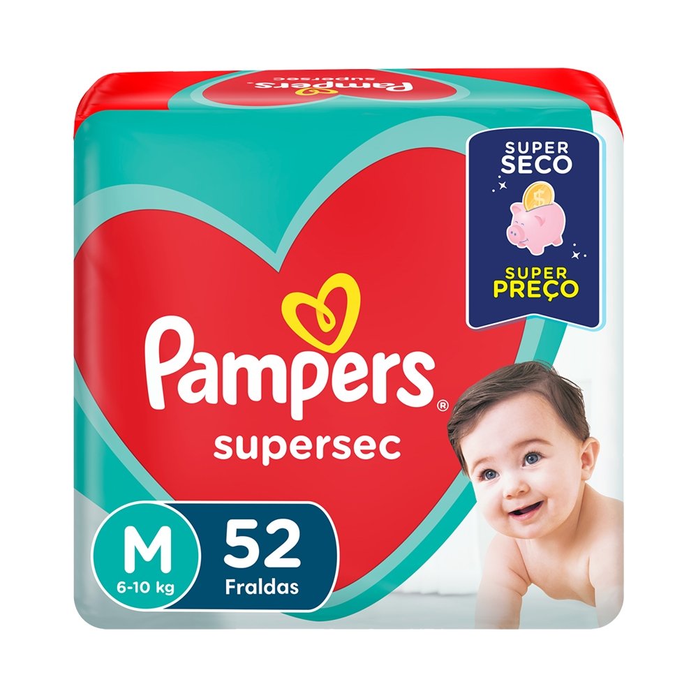 Fralda Descartável Pampers Supersec M - 3 Embalagens com 52 Unidades - Total 156 Tiras