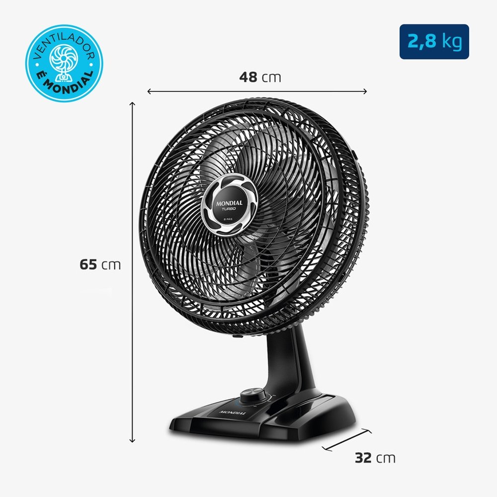 Ventilador De Mesa Mondial NVT-40 Bravo Turbo Force | 40cm, 8 Pás, 140W, Preto, 220V