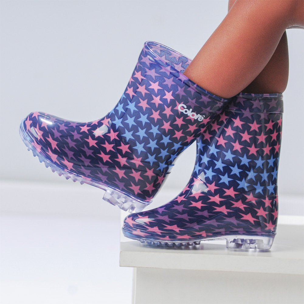 Kit Galocha Infantil Rosa E Azul Estrelas Feminina Pimpolho 6 Pares - Numeração 22 A 33