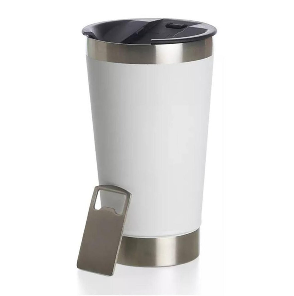 Copo Térmico 470ML Com Tampa e Abridor Importado Branco