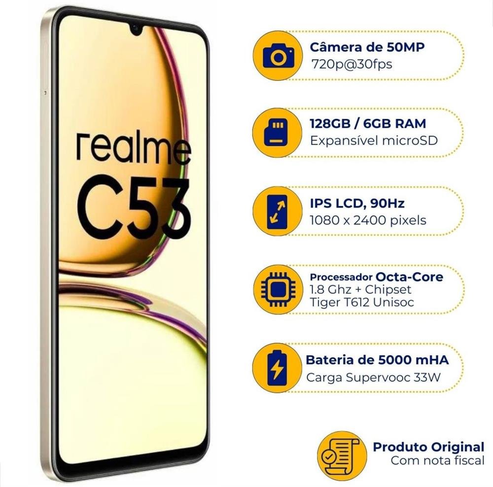 Celular Realme C53 4G Dual Chip 256gb 8Ram Gold Dourado