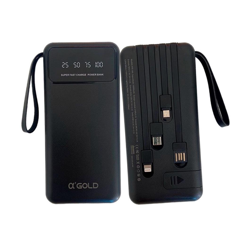 Bateria Power Bank 10.000mAh Preta Agold Painel Digital 3.1A BTE-18A