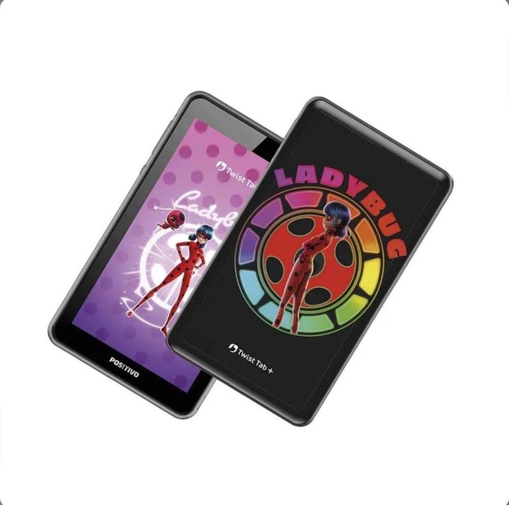 Tablet Positivo Twist Tab Lady Bug+ com 2 capas de proteção 2GB 64GB bateria 3100mAh 7 Polegadas-Preto