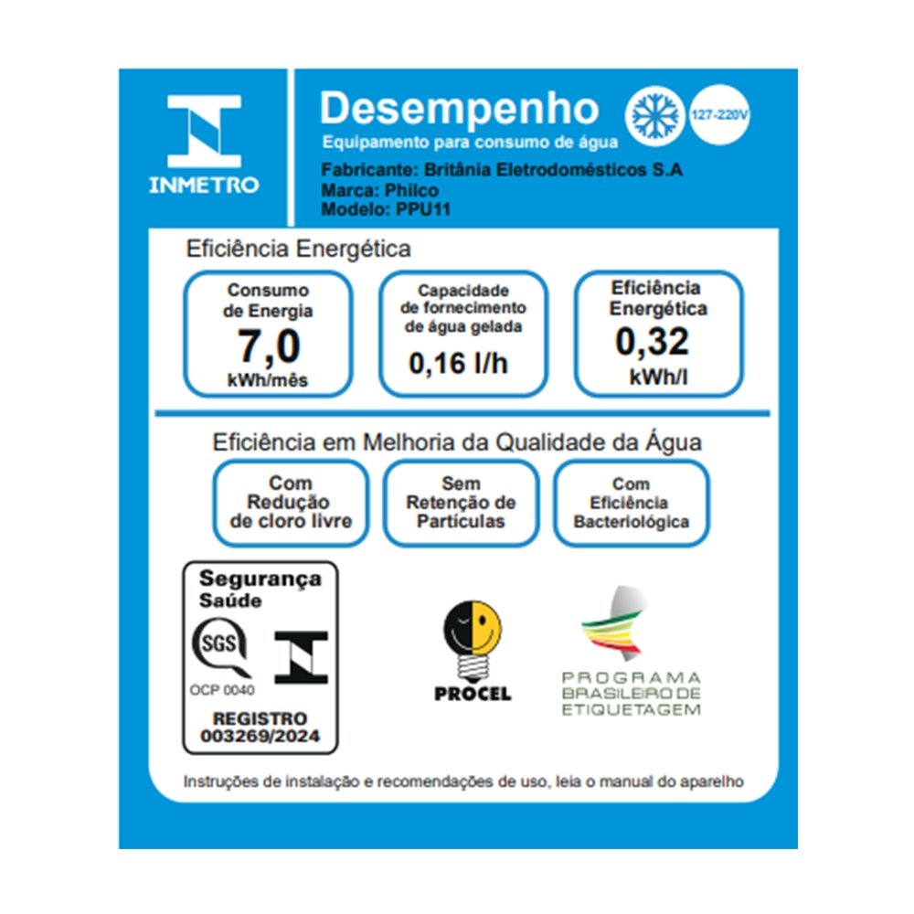 Purificador De Água Philco PPU11 - Água Natural e Gelada, Branco, Bivolt
