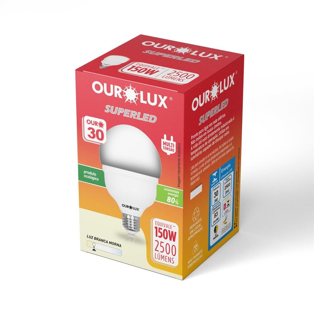 Superled Alta Potencia Ouro T30W 2400 LM E27 3000K