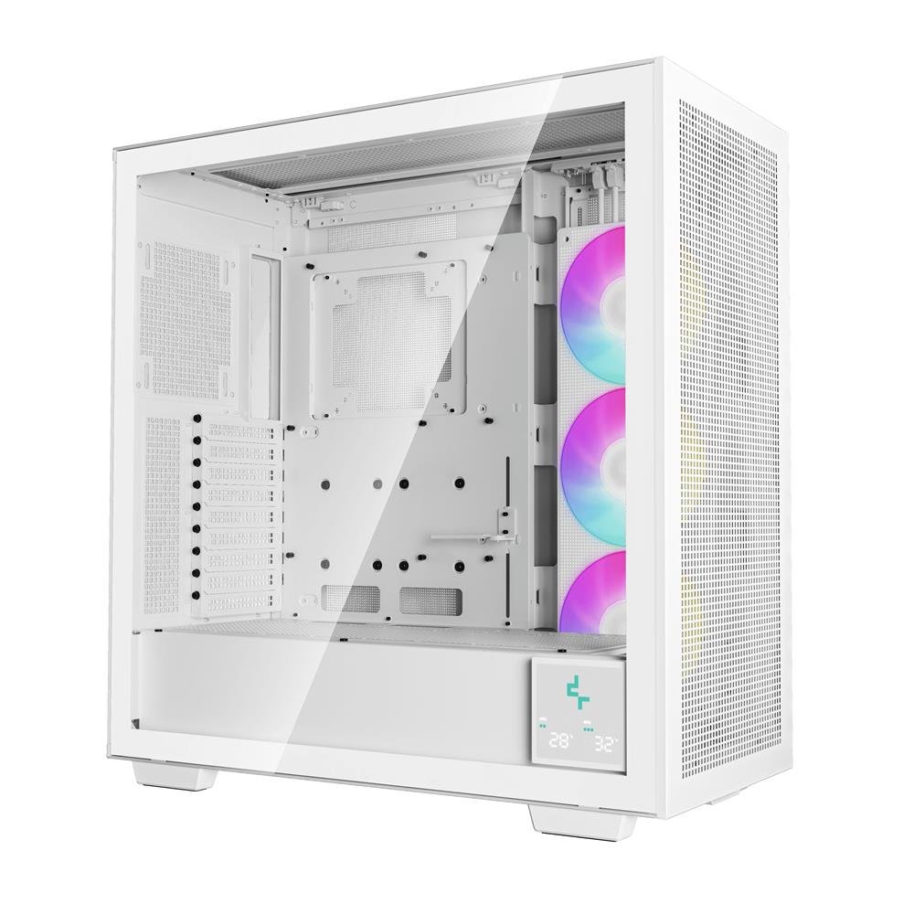 Gabinete Gamer DeepCool Morpheus WH, Mid Tower, Vidro Temperado, Sem Fonte, Com 3 Fans, ARGB, Display Digital, Branco
