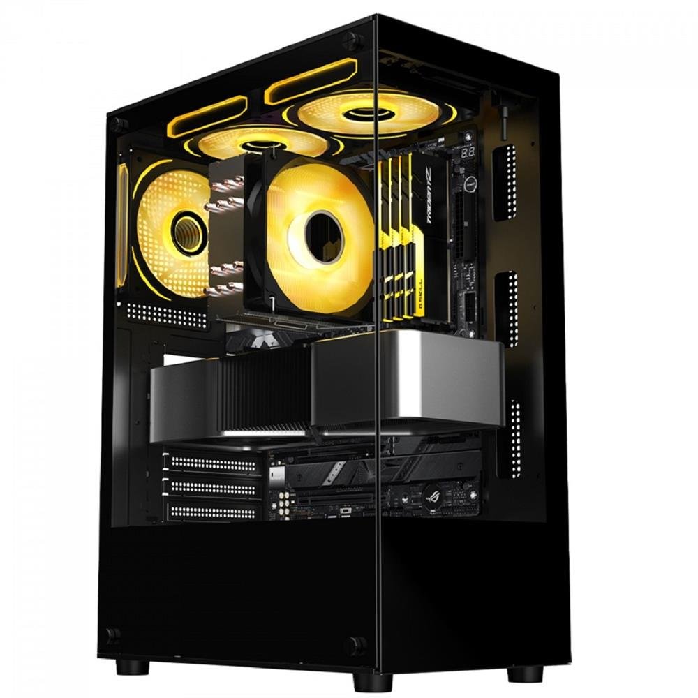 Gabinete Gamer Liketec Heydar Dark, Mid Tower, Cube Design, ATX, Vidro Temperado, Preto, LC-CB-HEYDAR-2084