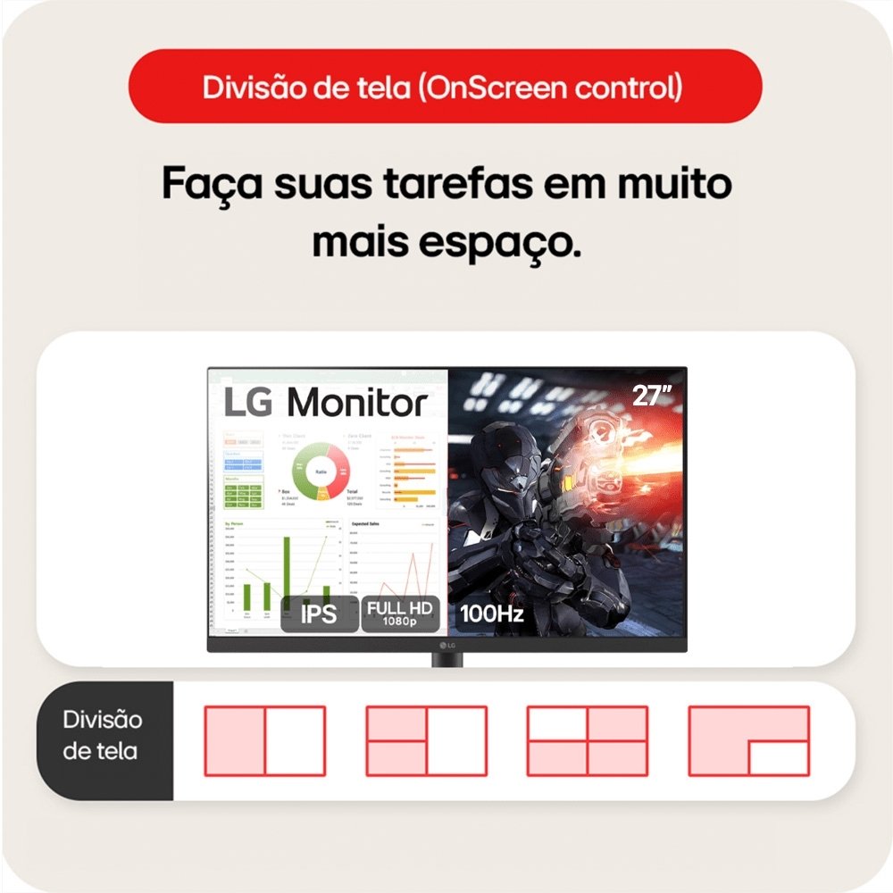 Monitor Led 27¿ PC Gamer LG 27MS500 - Full HD, IPS, Com 2 HDMI, 100Hz