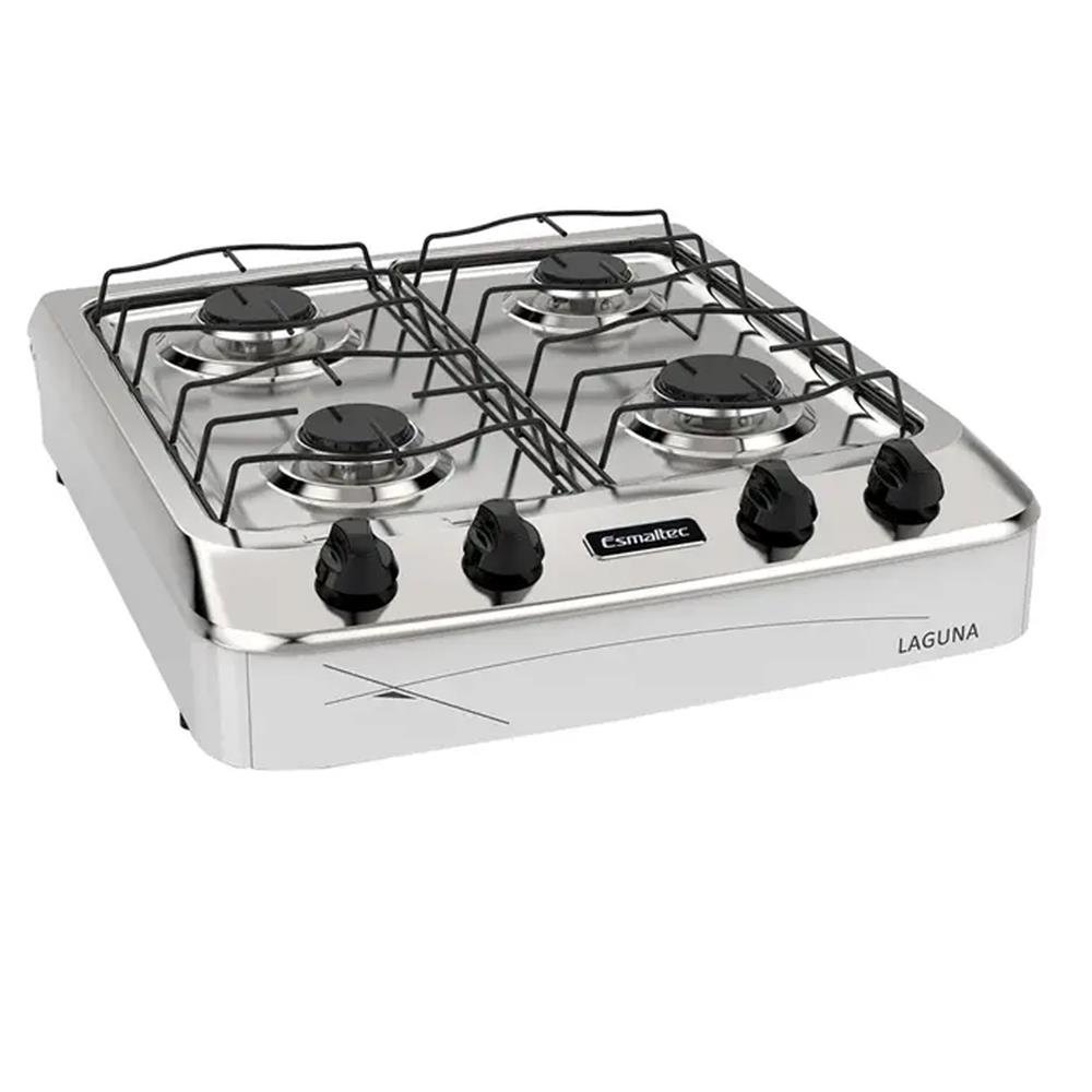 Fogão Portátil Esmaltec Laguna 4 Bocas Manual Mesa em Aço Inox - Branco