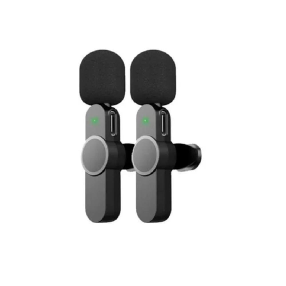 Microfone Lapela Duplo Sem Fio 2 Em 1 Plug And Play iPhone Cor Preto