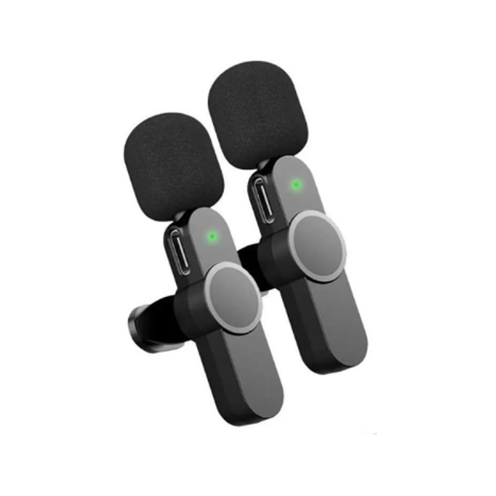 Microfone Lapela Duplo Sem Fio 2 Em 1 Plug And Play iPhone Cor Preto