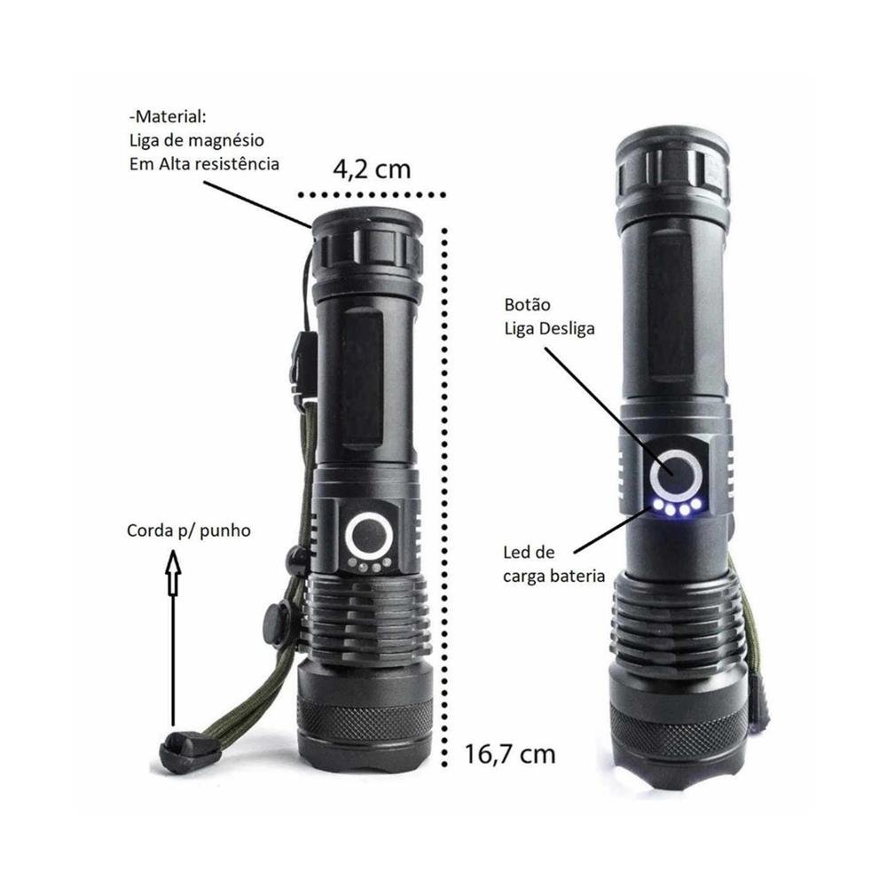 Lanterna Tática P50 Led Xml T9 Ultra Potente Recarregável