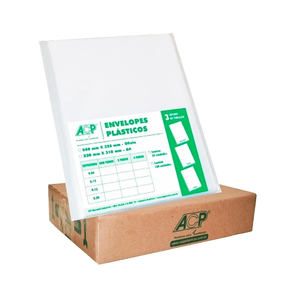 Envelope Plastico Acp 0.15 S/Furos Oficio C/100